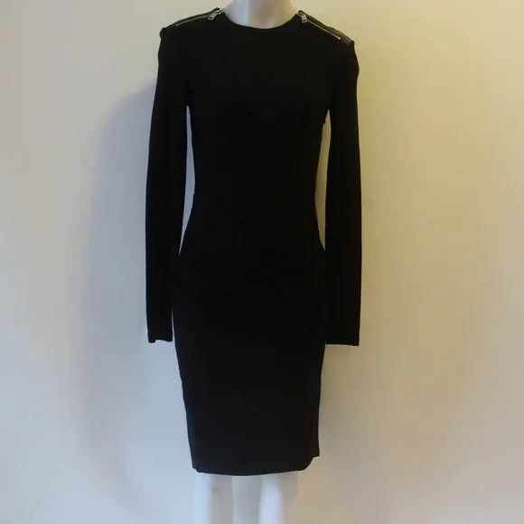 Sportmax | Dresses | Womens Sportmax Black Mixed Media Long Sleeve Wool  Leather Sheath Dress M | Poshmark